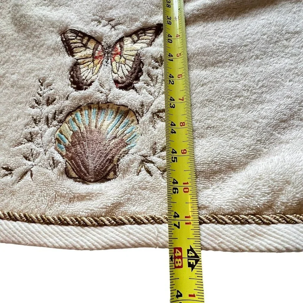 Vtg Butterfly Seashell Embroidered Towel Bath Fingertip Set Rope Trim